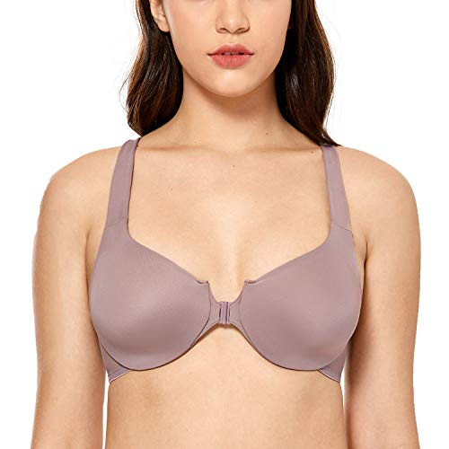 DELIMIRA Women's Front Closure Racerback Underwire Full Coverage Unlined Bra Mochaccino 44DD