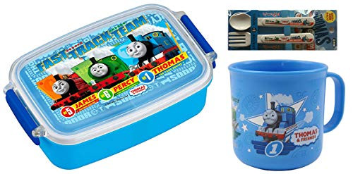 Bundled Set of 4 Thomas and Friends Products - Lunch -Bento- Box, Cup, Spoon and Fork -Japan Import-