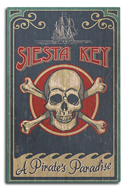Lantern Press Siesta Key, Florida, Skull and Crossbones, Vintage Sign -10x15 Wood Wall Sign, Wall Decor Ready to Hang-
