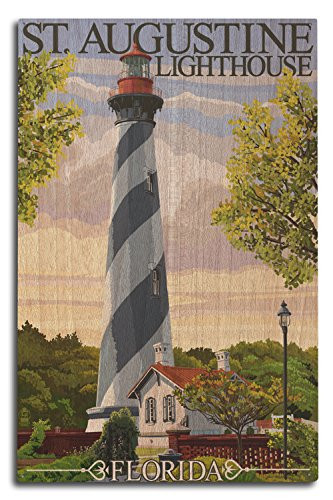 Lantern Press St. Augustine, Florida Lighthouse -10x15 Wood Wall Sign, Wall Decor Ready to Hang-