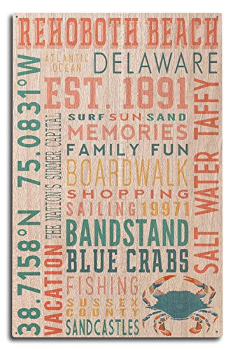 Lantern Press Rehoboth Beach, Delaware, Typography -10x15 Wood Wall Sign, Wall Decor Ready to Hang-