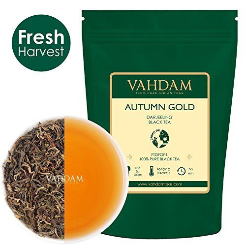 VAHDAM, Autumn Gold Darjeeling Tea (25 Cups) | AROMATIC & Full-Bodied Darjeeling Tea Loose Leaf | AUTUMN FLUSH | 100% PURE UNBLENDED Black Tea Leaves | Brew as Hot Tea, Iced Tea or Latte | 1.76oz VAHDAM, Autumn Gold Darjeeling Tea (25 Cups) | AROMATIC & Full-Bodied Darjeeling Tea Loose Leaf | AUTUMN FLUSH | 100% PURE UNBLENDED Black Tea Leaves | Brew as Hot Tea, Iced Tea or Latte | 1.76oz