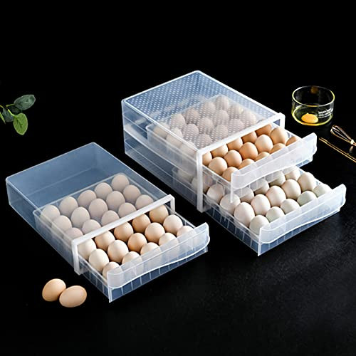 Egg Holder for Refrigerator - 60-Compartment Egg Storage Holder Double-Layer Egg Rack Holder Deviled Egg Tray Carrier with Lid Fridge Egg Dispenser for Kitchen -Large-