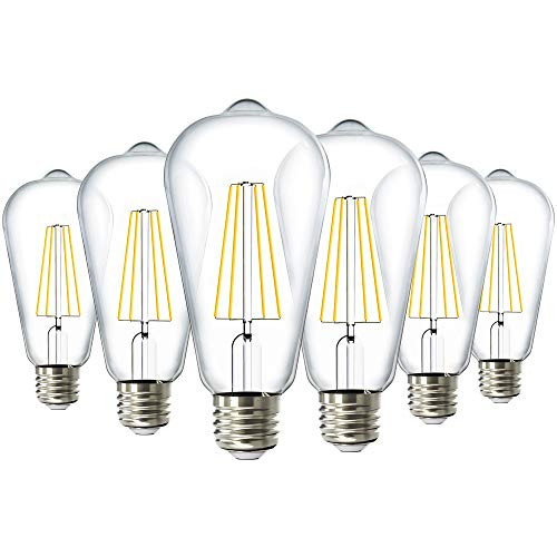 Sunco Lighting 6 Pack ST64 LED Bulb, Dimmable, 8.5W-60W, 2700K Soft White, Vintage Edison Filament Bulb, 800 LM, E26 Base, Restaurant or String Lights - UL, Energy Star