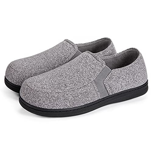 HomeTop Men's Cozy Knit Memory Foam Slipper Breathable Terry Cloth Anti Skid House Shoes with Stretchable Elastic Gores-9, Gray-
