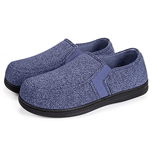 HomeTop Men's Cozy Knit Memory Foam Slipper Breathable Terry Cloth Anti Skid House Shoes with Stretchable Elastic Gores-11, Navy Blue-
