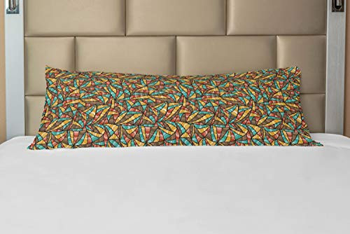 Lunarable Yellow and Brown Body Pillow Case Cover with Zipper, Funk Art Style Vibrant Mixed Colorful Culture Print, Decorative Accent Long Pillowcase, 21" x 54", Multicolor