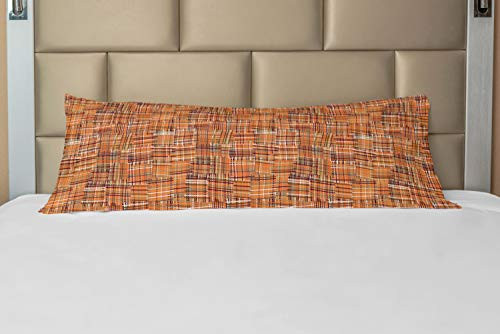 Lunarable Abstract Body Pillow Case Cover with Zipper, Pattern with Grunge Striped Colorful Square Elements Grid on Orange Background, Decorative Accent Long Pillowcase, 21" x 54", Multicolor
