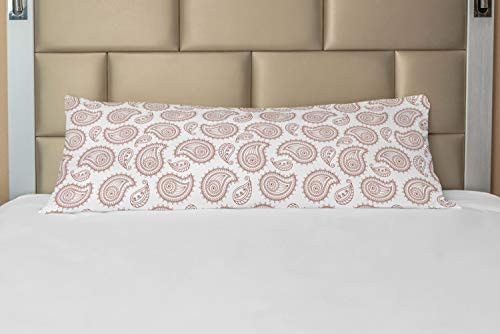 Ambesonne Brown Paisley Body Pillow Case Cover with Zipper, Continuous Almond Inspired Oriental Motifs Traditional Fashion Print, Decorative Accent Long Pillowcase, 21" x 54", Redwood and White