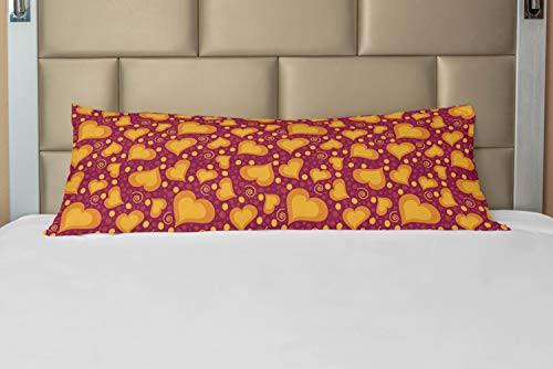 Ambesonne Valentines Day Body Pillow Case Cover with Zipper, Colorful Doodle Heart Forms Romantic Teen Love Youth Celebration, Decorative Accent Long Pillowcase, 21" x 54", Orange Dark Magenta