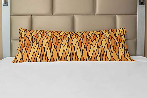Ambesonne Yellow Brown Body Pillow Case Cover with Zipper, Abstract Continuous Design of Monochrome Mosaic Inspired Waves, Decorative Accent Long Pillowcase, 21" x 54", Apricot Mustard
