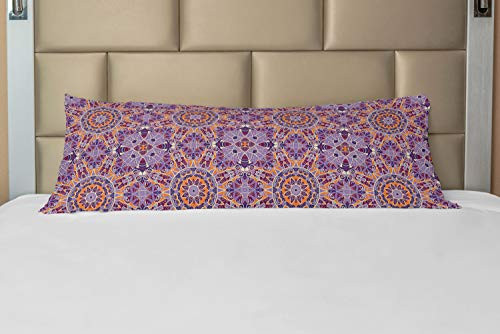 Ambesonne Orange Mandala Body Pillow Case Cover with Zipper, Dreaming Self-Unity Meditation Ritual Inspired Ethnic Abstract Illustration, Decorative Accent Long Pillowcase, 21" x 54", Multicolor