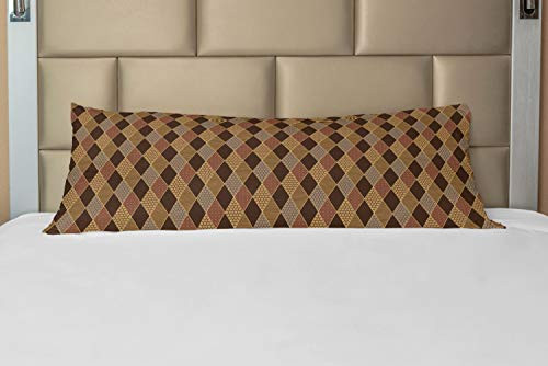 Ambesonne Brown Body Pillow Case Cover with Zipper, Lozenge Pattern in Patchwork Style Classical Old Fashioned Floral, Decorative Accent Long Pillowcase, 21" x 54", Pale Brown Cinnamon