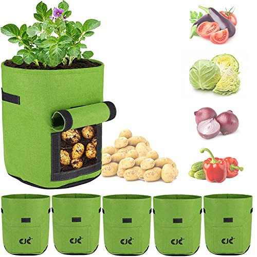 10 Gallon Potato Grow Bags w Flap,Heavy Duty Nonwoven Fabric Pots w Handles and Harvest Window,Flower/Plant/Vegetables Grow Bags,Potato Planter Garden Planting Bags Growing Containers-Green,5 Pack- 10 Gallon Potato Grow Bags w Flap,Heavy Duty Nonwoven Fabric Pots w Handles and Harvest Window,Flower/Plant/Vegetables Grow Bags,Potato Planter Garden Planting Bags Growing Containers-Green,5 Pack-
