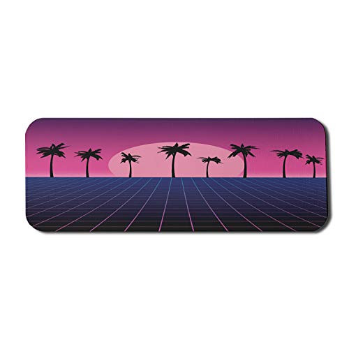 Ambesonne Synthwave Computer Mouse Pad, Retro Grid Floor with Palm Silhouettes and 80s Vapor Vibes Design, Rectangle Non-Slip Rubber Mousepad Large, 31" x 12" Gaming Size, Dark Magenta and Indigo