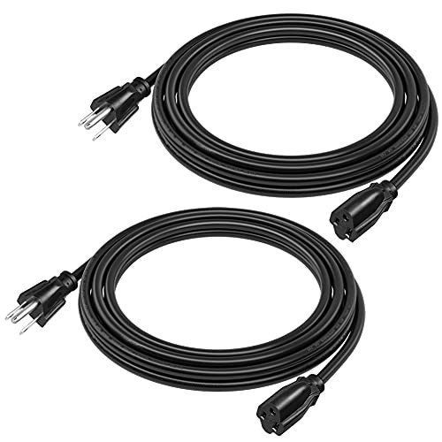 DEWENWILS 15 Foot Extension Cord, 16 AWG SJTW Weatherproof Power Cable for Indoor Outdoor Use, 3 Prong Grounded Outlets Plugs, NEMA 5-15P to NEMA 5-15R, Black, ETL Listed, 2 Pack