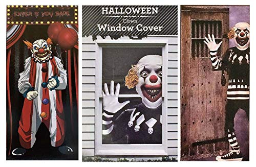 RDC 02 Creepy Carnival Scary Clown Halloween Decorations - Door and Window Covers