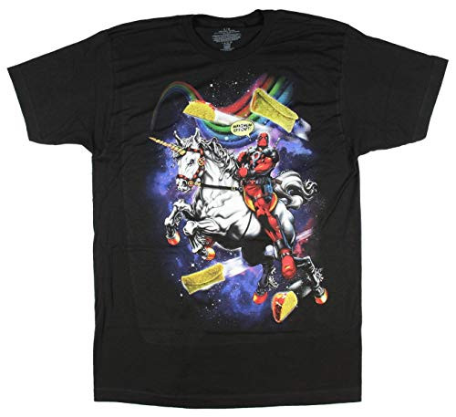 Marvel Comics Deadpool Riding Unicorn Maximum Effort Graphic T-Shirt -XX-Large-