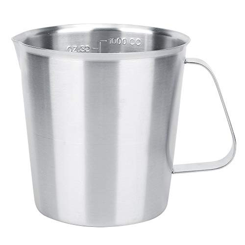 EVTSCAN Stainless Steel Measuring Cup,1000ml Stainless Steel Milk Frothing Jug Cup Coffee Milk Pitcher with Scale with Handle for Milk Froth Latte Art