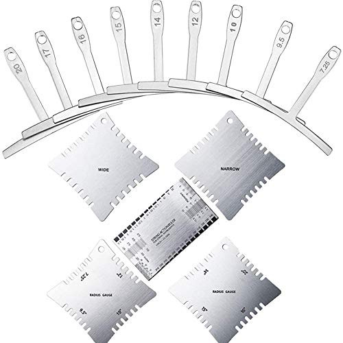 Guitar Fingerboard Fretboard Measuring Tool Set with 4 Notched Radius Gauges 9 Understring Radius Gauge Luthier Tools and String Action Ruler for Guitar Setup 14PCS