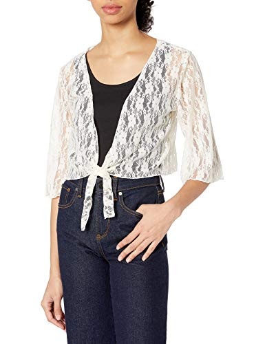 Star Vixen Women's 3/4 Sleeve Tiefront Shrug, Ivory, M