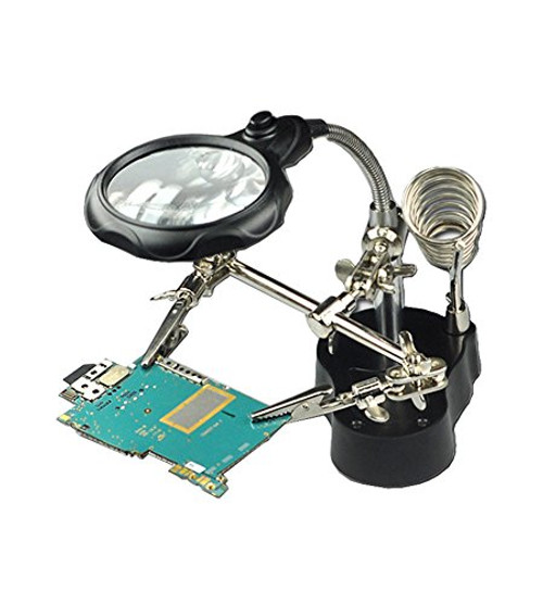 h'iixhc Hands Magnifier Station with LED Helping, LightedHands Free Magifying Glass Stand with Clamp and Alligator Clips-For Soldering, Assembly, Repair, Modeling, Hobby and Crafts