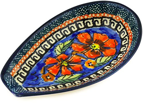 Polish Pottery Spoon Rest 5-inch Poppies UNIKAT