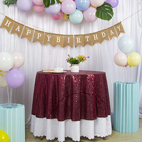 Tablecloth 72-Inch Round Sequin Tablecloth Burgundy Popular Bridal Dress Table Cloth Fashion Tablecloth Overlay for Wedding Decor Wine Round Table Cover -Round 72-Inch, Wine-