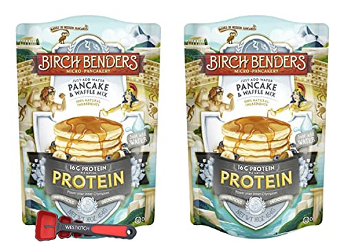 Birch Benders Pancake and Waffle Mix Protein 16 Ounce Bundle with Measuring Spoons by Westkitch -2 Pack-