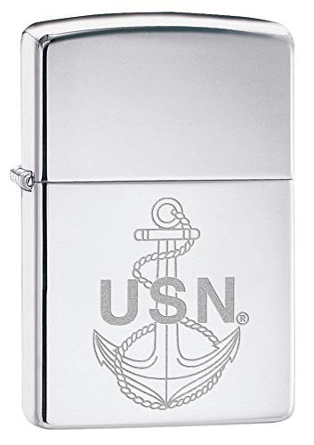 Zippo USN Anchor Symbol High Polish Chrome Pocket Lighter, One Size