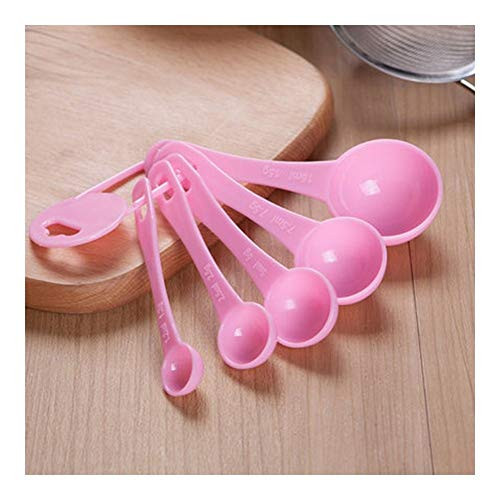 Measuring Cups and Spoons Set Measuring Spoons with Scale Set of 5 Pink, Plastic Measuring Tools Baking Utensils Set and Supplies -HBZHUANHUA1.14