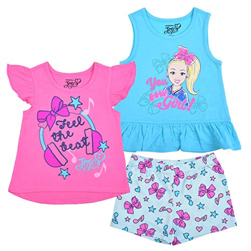 Nickelodeon Girl's 3 Pack JoJo Siwa Short Sleeves Tee, Sleeveless Shirt and Shorts Set, 6 Pink