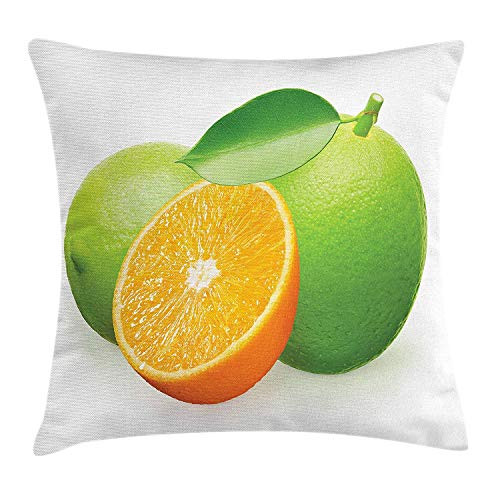 Green and Orange Throw Pillow Cushion Cover, Fresh Limes with Half Orange Winter Season Fruits Citrus Theme, Decorative Square Accent Pillow Case, 18 X 18 Inches, Orange Apple Green Green and Orange Throw Pillow Cushion Cover, Fresh Limes with Half Orange Winter Season Fruits Citrus Theme, Decorative Square Accent Pillow Case, 18 X 18 Inches, Orange Apple Green
