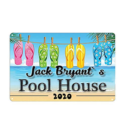 Volluroy Personalized Pool House Sign Indoor Outdoor Home Wall Decor Custom Name Family Art Placard Metal Sign Gift
