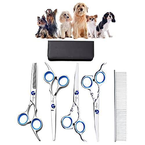 Grooming Scissors for Dogs , Dog Grooming Shears ,5 in 1 Cat Dog Grooming Scissors Set,Stainless Steel Straight and Curved Pet Scissors Grooming Scissors for Dogs , Dog Grooming Shears ,5 in 1 Cat Dog Grooming Scissors Set,Stainless Steel Straight and Curved Pet Scissors