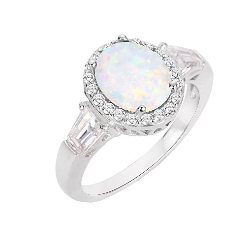 CloseoutWarehouse Oval Halo White Simulated Opal Ring Sterling Silver Size 9