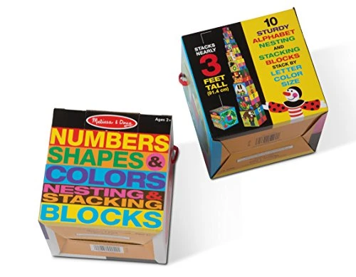 Melissa & Doug Nesting Blocks (Set of 2) - Alphabet & Numbers, Shapes & Colors Stacking Toy