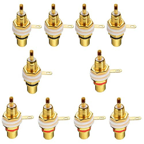QMseller 10 Pcs Gold Plated RCA Female Jack Panel Mount Chassis Socket Red Black