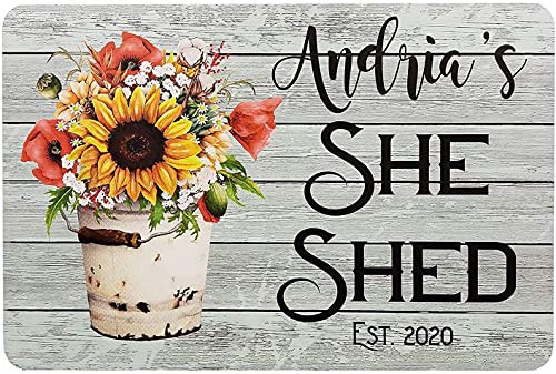 Tvdegse Personalize She Shed Metal Custom Sign Sun Flower Gifts for Woman cave Hanging Wall Decor Gift Signs.