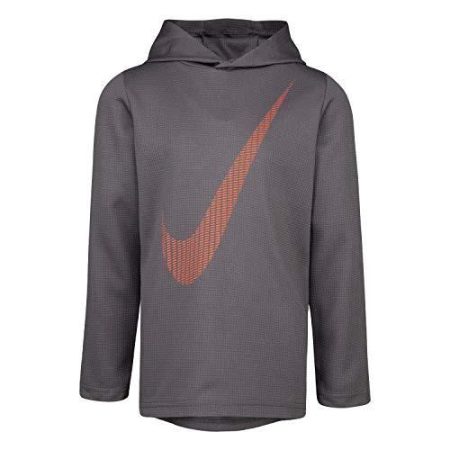 NIKE Children's Apparel Boys' Toddler Long Sleeve Hooded T-Shirt, Dark Grey/Crimson, 3T