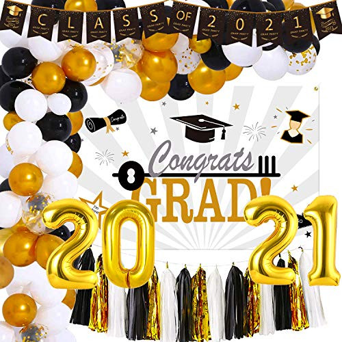 NAIWOXI Graduation Decorations 2021 - Graduation Party Supplies Including Congrats Grad Banner, Garland Balloons Kits, 2021 Balloons, Paper Tassels, Graduation Backdrop for Congrats Grad Decorations NAIWOXI Graduation Decorations 2021 - Graduation Party Supplies Including Congrats Grad Banner, Garland Balloons Kits, 2021 Balloons, Paper Tassels, Graduation Backdrop for Congrats Grad Decorations