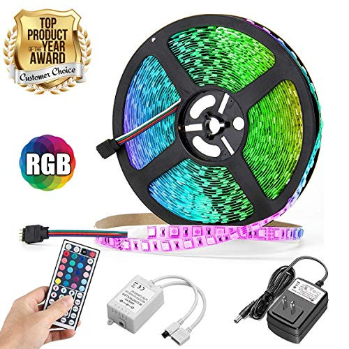 Led Strip Light,GOADROM 150leds 16.4ft RGB 5050 LED Tape Lights Waterproof Flexible Color Changing LED Strip Lights Kit with 44 Keys IR Remote Controller UL Power Adapter