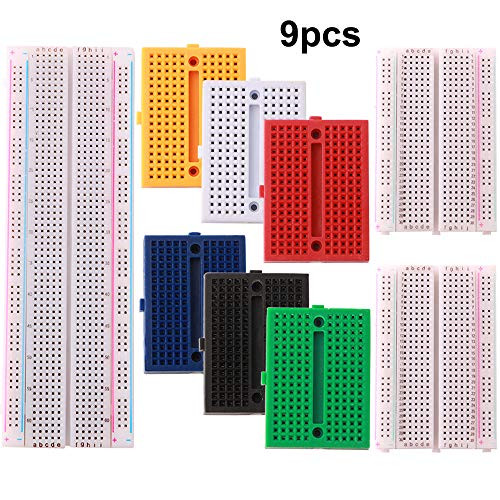 FULARR 9Pcs Premium Solderless Prototype Breadboard Kit: 1Pcs MB-102 830 Tie-Points PCB Breadboard, 2Pcs 400 Tie-Points Circuit Board, 6Pcs 170 Tie-Points Mini Modular Breadboard