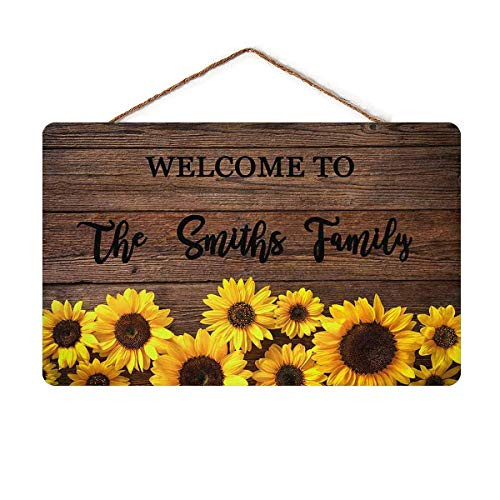 aianhe Personalized Sunflower Sign Custom Name Welcome Wooden Sign Wall Decor Indoor Outdoor Home Plaque