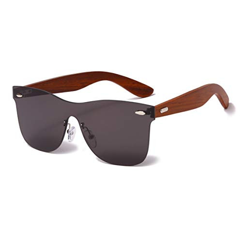 LongKeeper Wood Sunglasses for Men Women Vintage Real Wooden Arms Glasses -Brown, Grey plusWood Case-