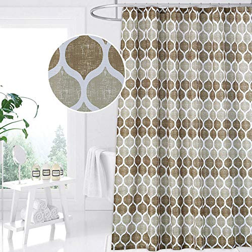 CAROMIO Geometric Fabric Shower Curtain, Moroccan Ogee Patterned Modern Fabric Shower Curtain for Bathroom, 72 x 72, Tan/Brown