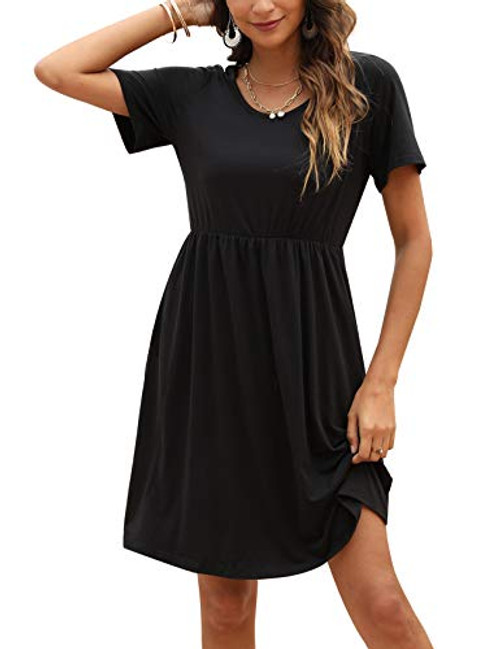 Aranoy Women's Summer Casual Tshirt Dresses Short Sleeve Swing Sundress with Pockets -Black,X-Large-