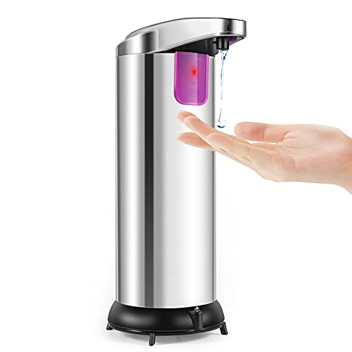 Soap Dispenser, Touchless Automatic Soap Dispenser, Equipped Stainless Steel Infrared Motion Sensor, Waterproof Base, Adjustable Hands-Free Dish Soap Dispenser for Bathroom Kitchen Hotel Restaurant