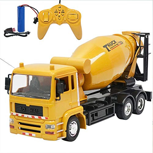 Remote Control Cement Truck Toy, 1/24 RC Cement Truck Construction Vehicles 2.4GHz Heavy Duty Metal Construction Toys Mixer Truck with with Lights and Sound for Kids Boys
