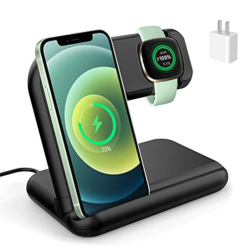 Kmasic 2-in-1 Charger Compatible with Fitbit Versa 3 and Fitbit Sense -Not for Versa 2- Charging Stand/Charging Dock/Charging Cradle for Fitbit Versa 3 and Fitbit Sense and Cell Phone